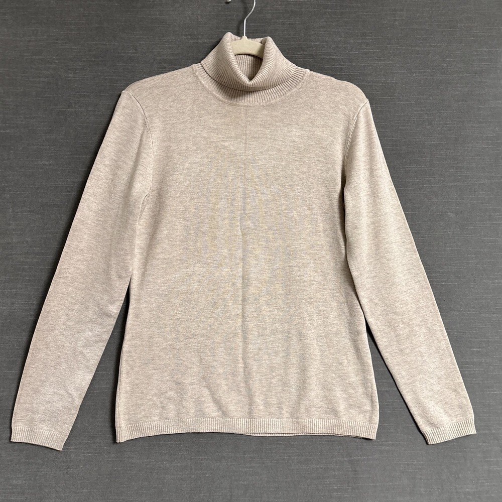 Marina V Paris Turleneck Sweater T2 M Beige Tan Gray‎ Heathered Soft